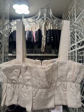 Women’s Cream Ruffled Crop Top - Sleeveless